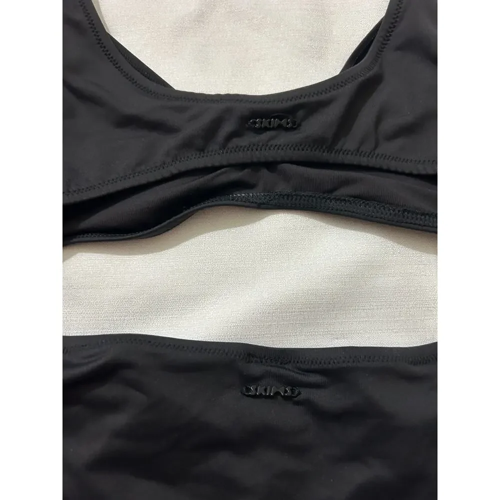 Skims NWT Signature Plunge Triangle Top & Mid Coverage Swim Bottoms Black Size S